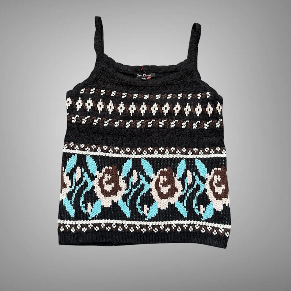 Over Kleshas Black and brown Patterned Knit Tank Top